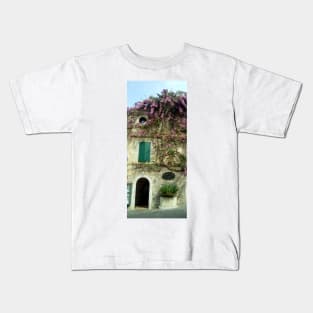 Italian cafe with bougainvillea on the roof Kids T-Shirt